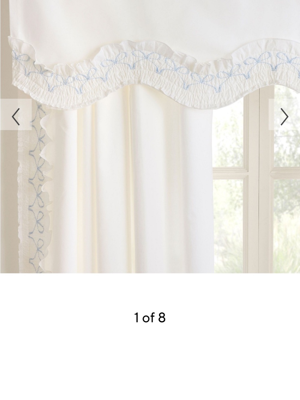 Love Shack Fancy Pottery Barn Kids White Valance with Light Blue Embroidery